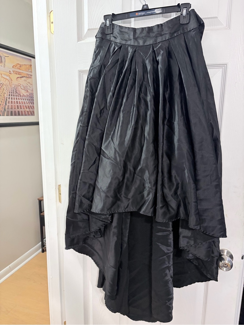Gracia Black Satin High Low Pleated Skirt Bow Sash Formal